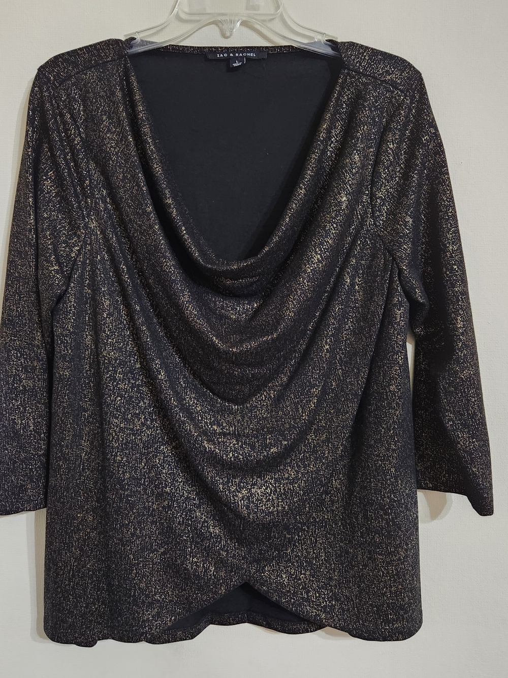 Zac & Rachel Black with Gold Metallic Draped Neck Top